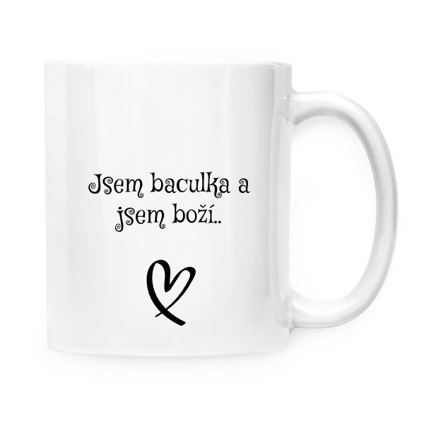 Hrnek malý bílý s potiskem Hrníček jsem boží 