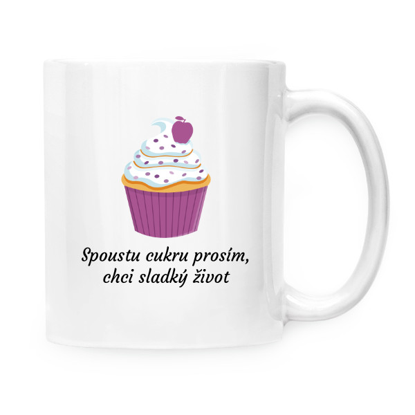 Hrnek malý bílý s potiskem Spoustu cukru prosím HRNÍČEK 